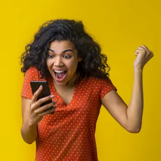 Woman winning a game